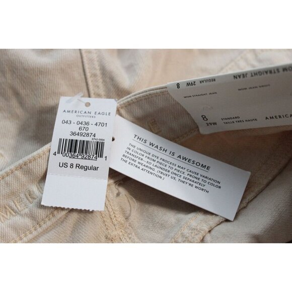 NWT American Eagle Jeans Size 8 / 29 High Rise Mom Straight Beige Denim Preppy - Picture 14 of 15